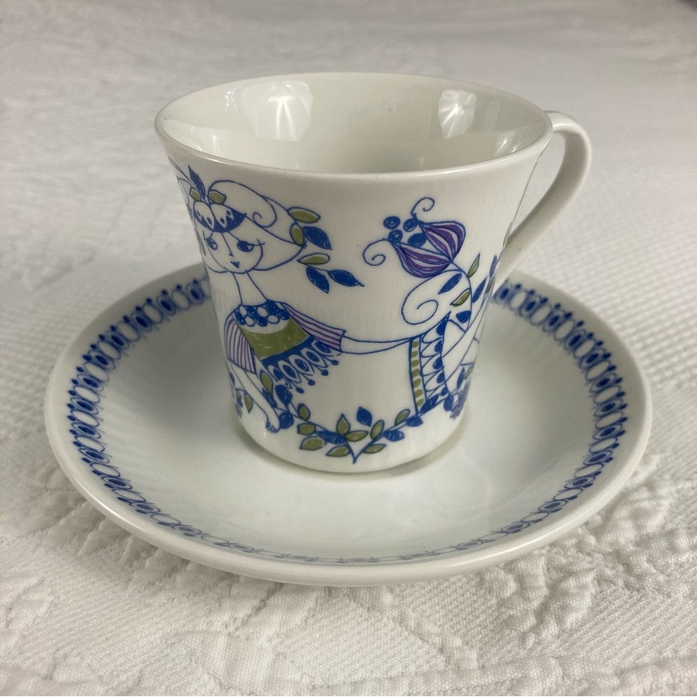 vintage Figgjo Flint Turi-Design 'Lotte' cup and saucer Norway hand painted MCM